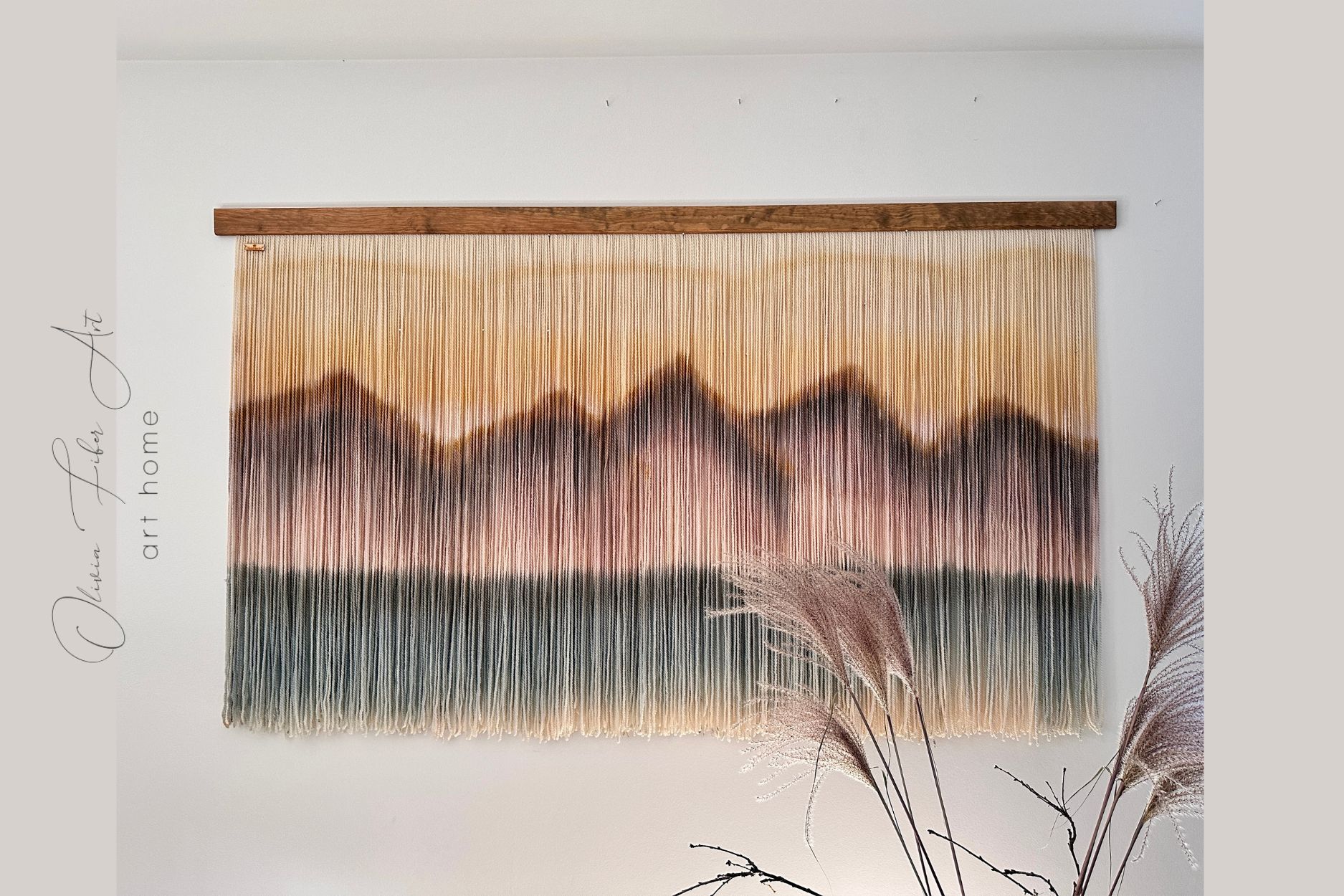 Extra Large Macrame Wall Hanging Large Mountain Wall Art Painting Mountain Landscape Dip Dyed, Tapestry Wall Hanging, Fiber Yarn Art