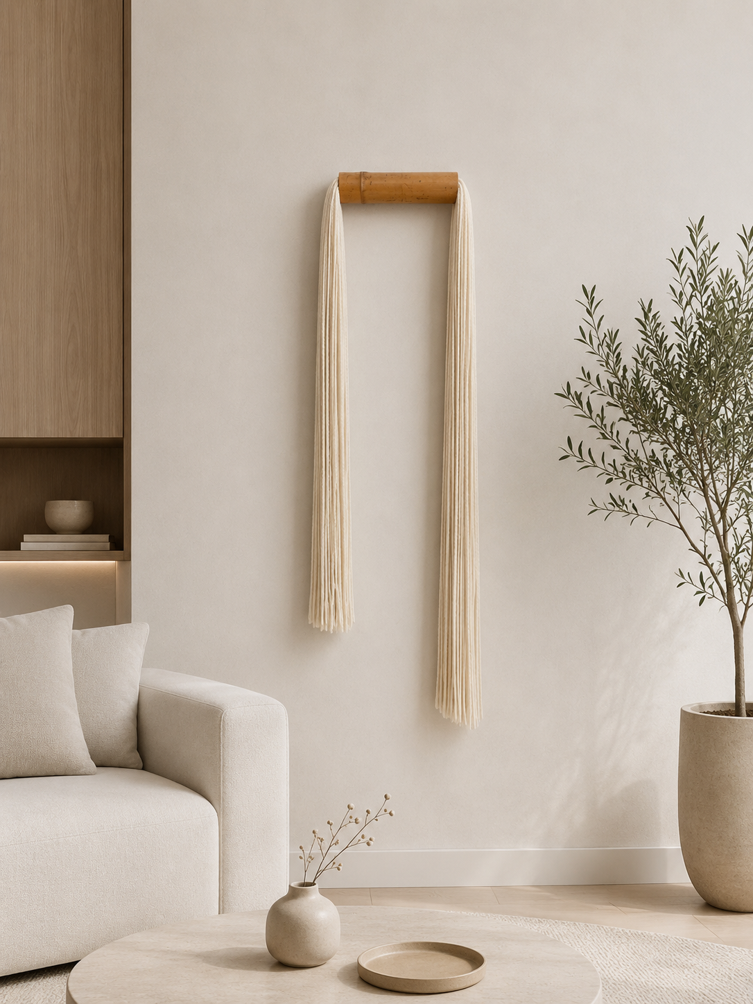 Ecru tassels / bamboo -Japandi Wall Decor