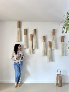 large bamboo fiber art wall installation set of 4 modules