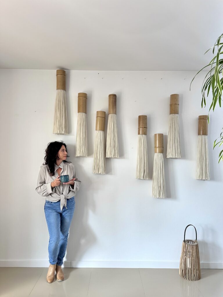 large bamboo fiber art wall installation set of 4 modules
