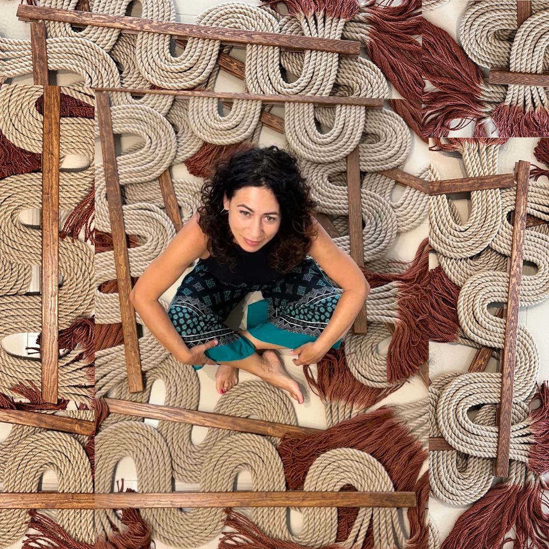Sculptural rope fiber art wall piece handcrafted by Olivia Fiber Art