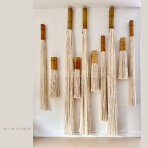 fiber art wall installation set made of bamboo and wool for hotel and interior design projects