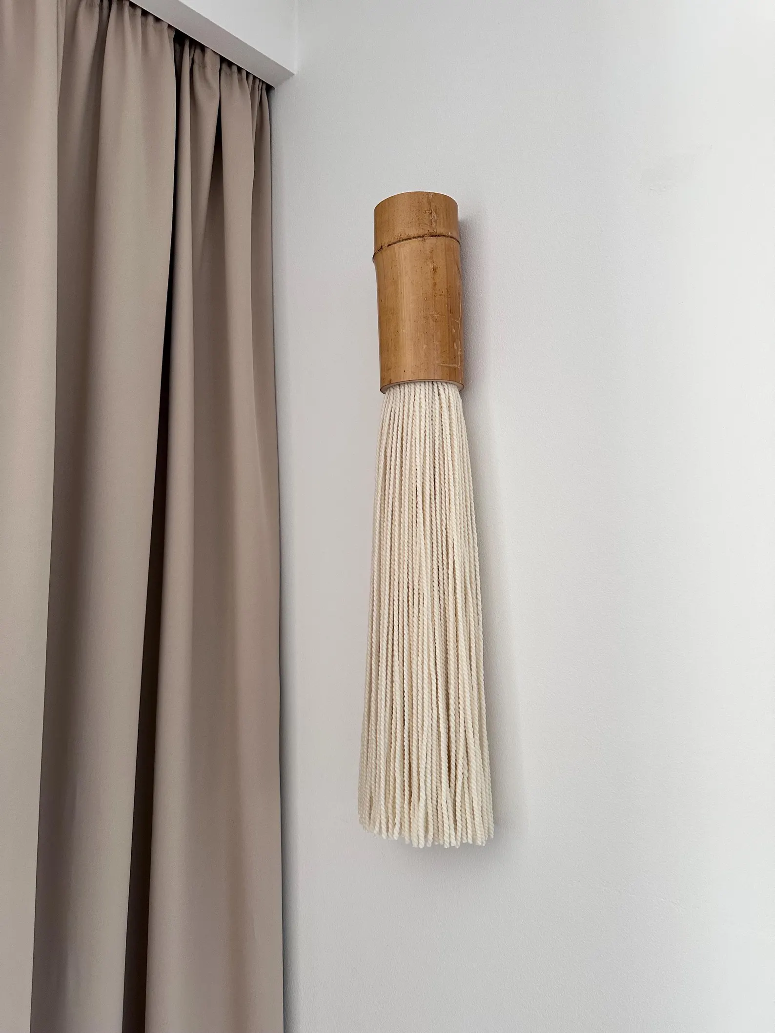 Large bamboo fiber art wall module installed in a contemporary interior, handcrafted wall installation