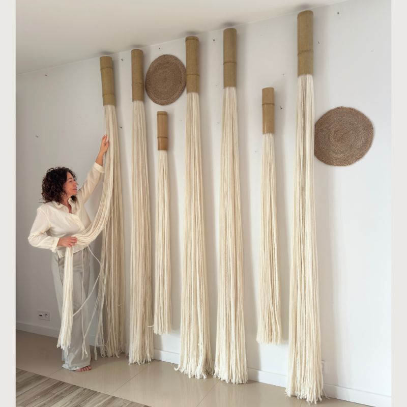 Tassel fiber art modules handcrafted wall decor