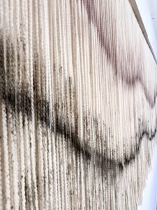 A truly oversized 108” hand-dyed wool wall hanging designed as a luxury statement piece for modern interiors. This one-of-a-kind fiber artwork transforms large walls into architectural focal points.